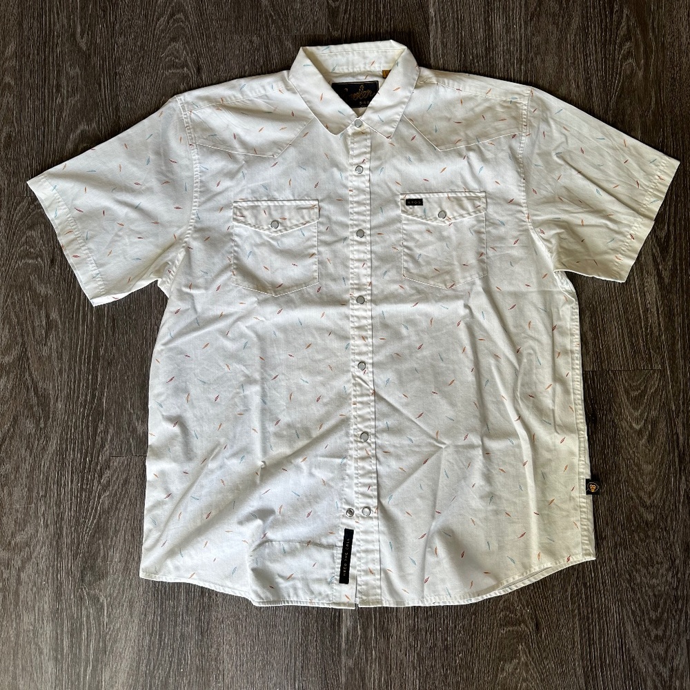 Howler Bros H Bar B Snapshirt (Pearl Snap) White Multi-Colored Feathers Large